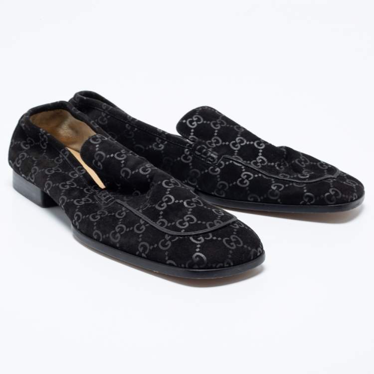 مملوكة مسبقًا Gucci Black GG Suede Slip On Loafers Size 39.5