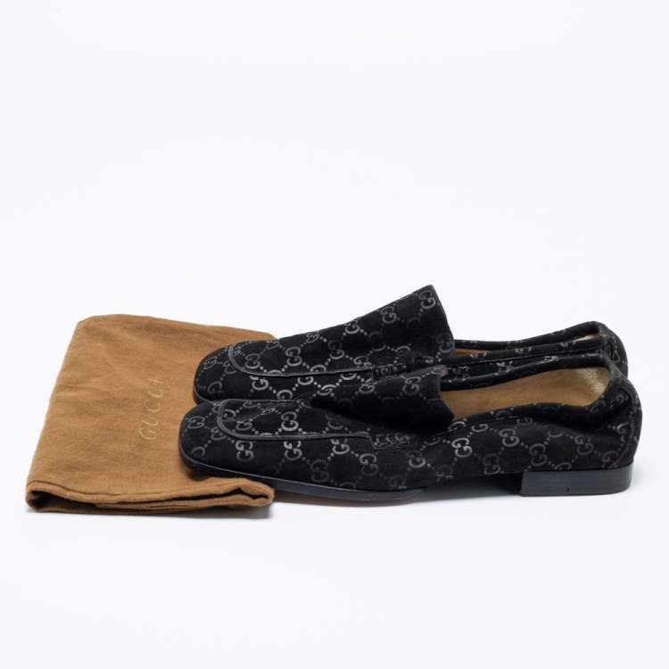 مملوكة مسبقًا Gucci Black GG Suede Slip On Loafers Size 39.5