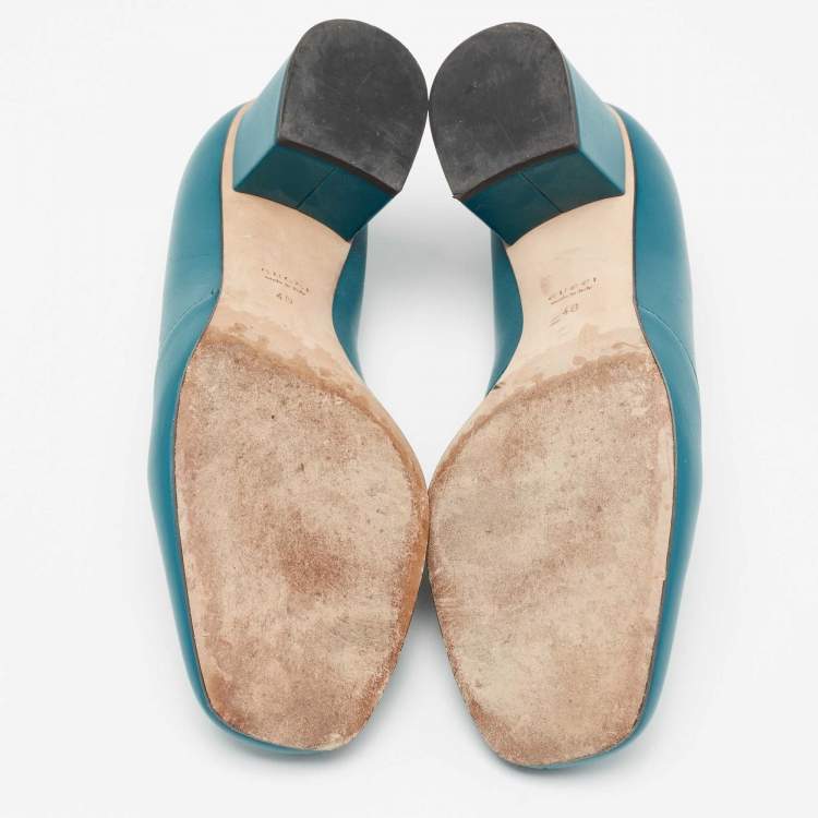 Pre Owned Gucci Blue Leather Horsebit Loafer Pumps Size 40