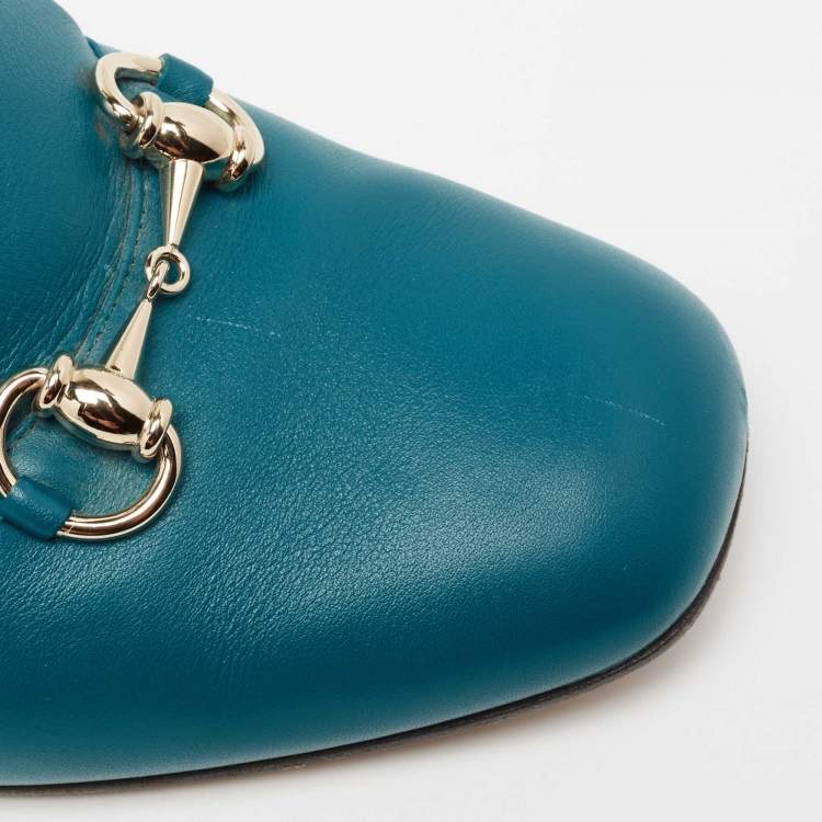 Pre Owned Gucci Blue Leather Horsebit Loafer Pumps Size 40