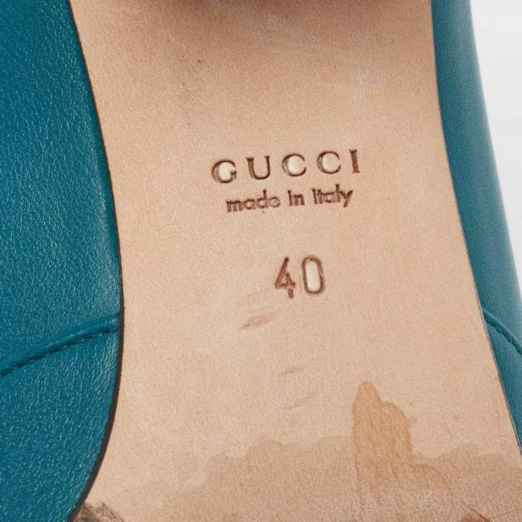 Pre Owned Gucci Blue Leather Horsebit Loafer Pumps Size 40