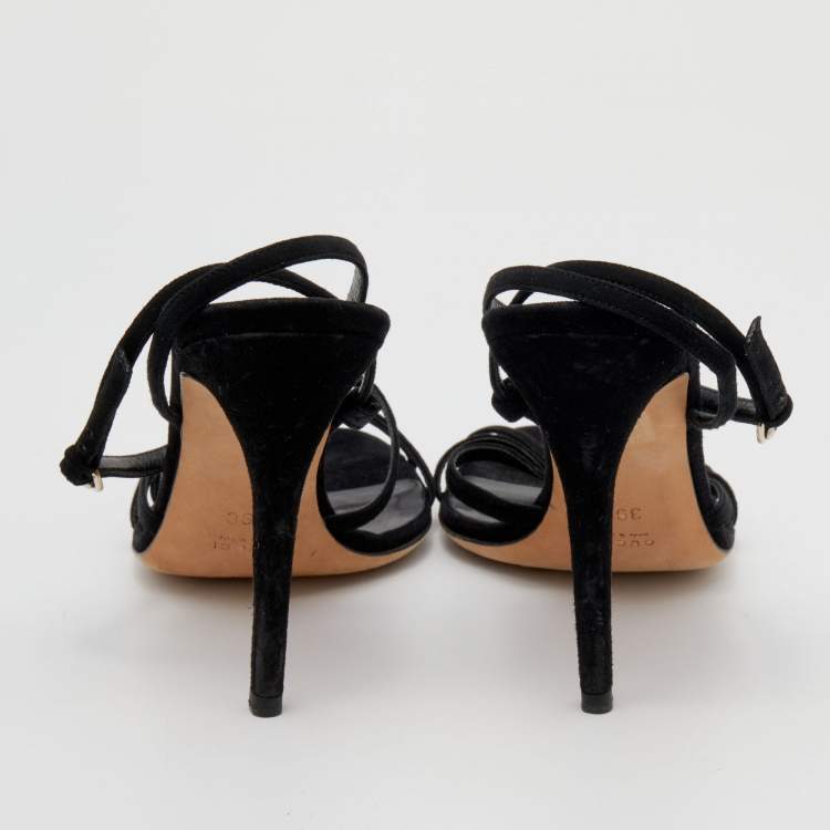 Pre Owned Gucci Black Suede GG Crystal Embellished Ankle Strap Sandals Size 39