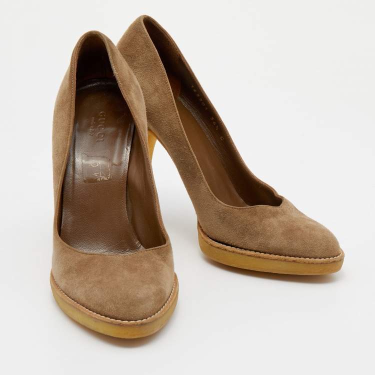 Pre Owned Gucci Tortilla Brown Suede Pumps Size 36.5