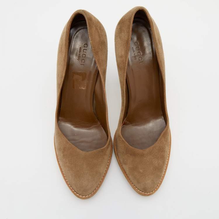 Pre Owned Gucci Tortilla Brown Suede Pumps Size 36.5