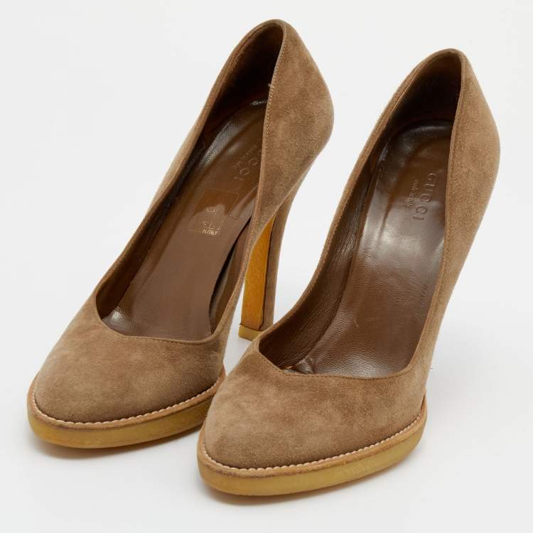 Pre Owned Gucci Tortilla Brown Suede Pumps Size 36.5