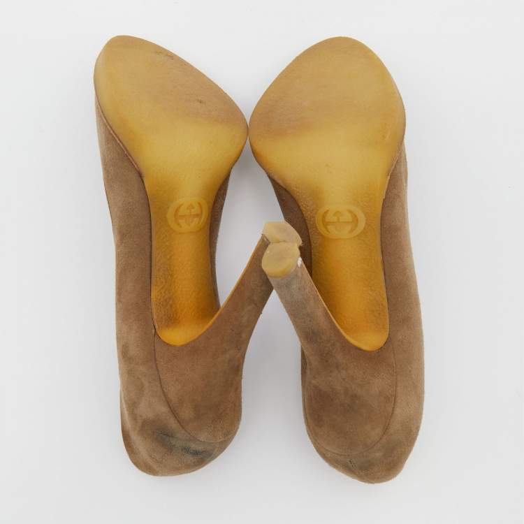 Pre Owned Gucci Tortilla Brown Suede Pumps Size 36.5