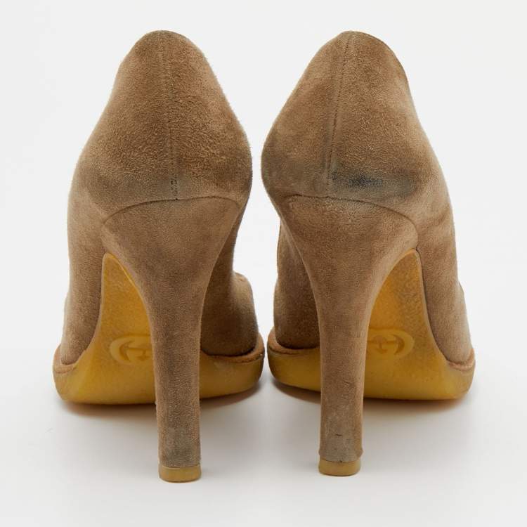 Pre Owned Gucci Tortilla Brown Suede Pumps Size 36.5
