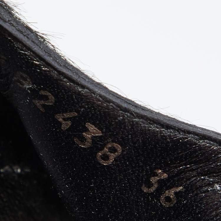 Pre Owned Gucci Black Leather And Pony Hair Buckle Detail Platform Ankle Booties Size 36