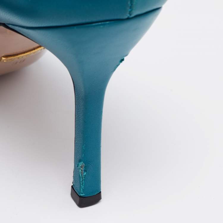 Pre Owned Gucci Teal Leather Jolene Horsebit Pumps Size 38