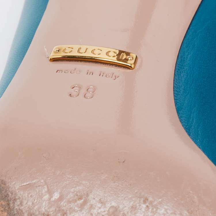 Pre Owned Gucci Teal Leather Jolene Horsebit Pumps Size 38