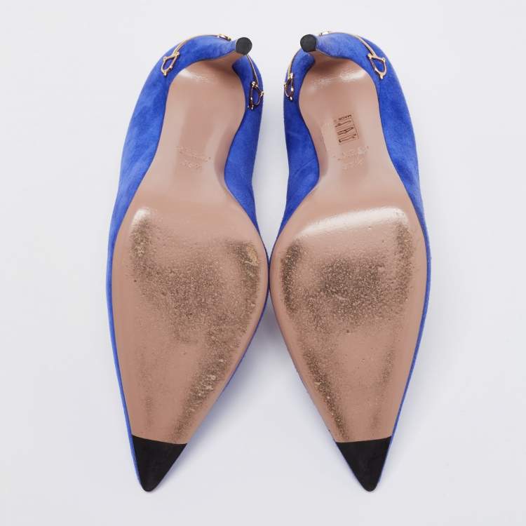 Pre Owned Gucci Blue Suede Pointed Toe Pumps Size 35.5