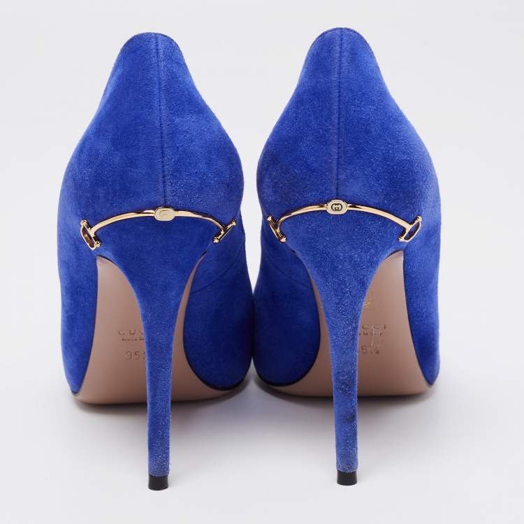 Pre Owned Gucci Blue Suede Pointed Toe Pumps Size 35.5