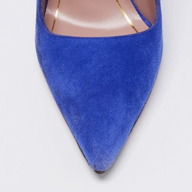 Pre Owned Gucci Blue Suede Pointed Toe Pumps Size 35.5