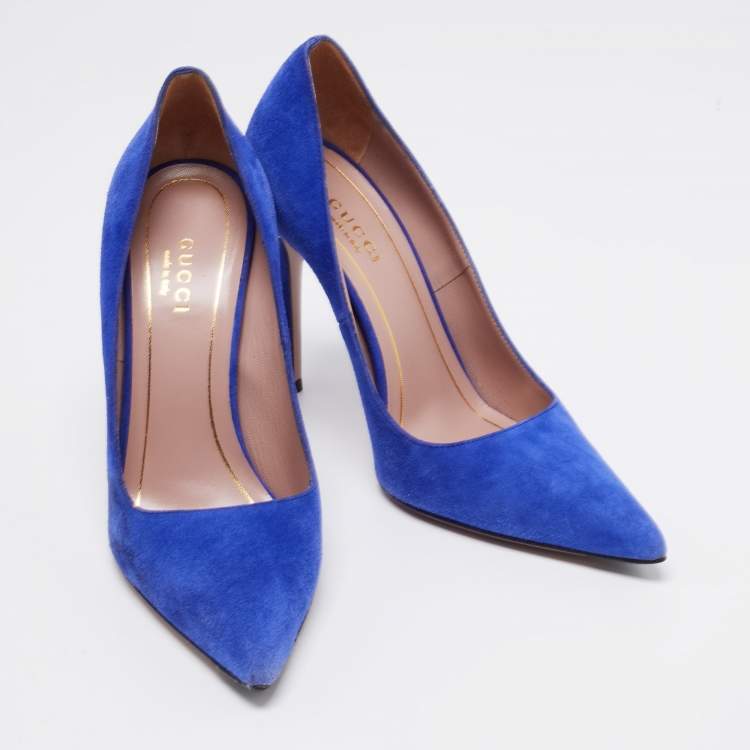 Pre Owned Gucci Blue Suede Pointed Toe Pumps Size 35.5