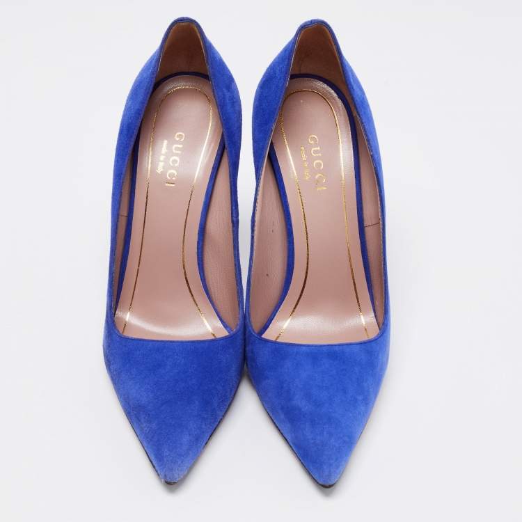 Pre Owned Gucci Blue Suede Pointed Toe Pumps Size 35.5