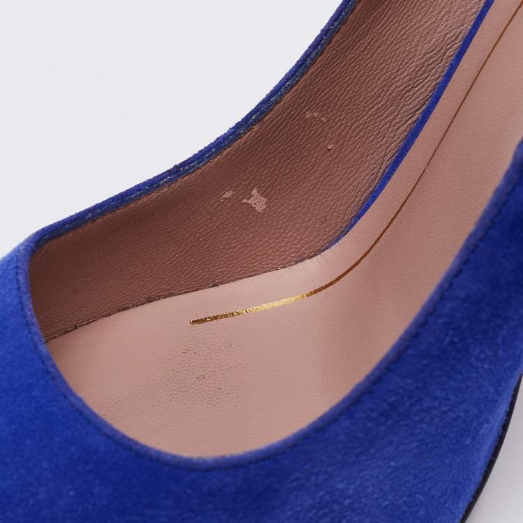 Pre Owned Gucci Blue Suede Pointed Toe Pumps Size 35.5