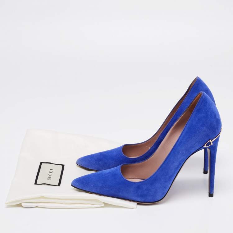Pre Owned Gucci Blue Suede Pointed Toe Pumps Size 35.5