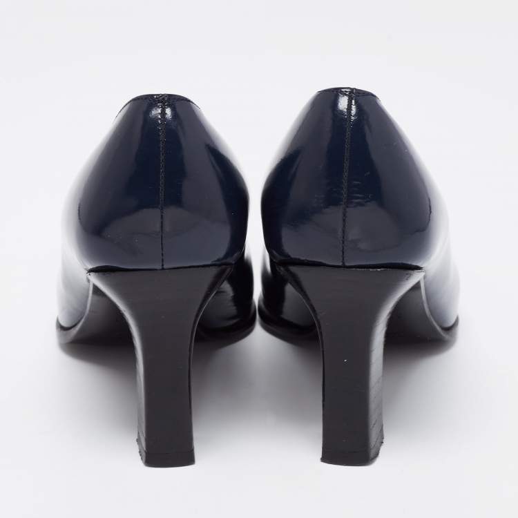 Pre Owned Gucci Midnight Blue Patent Leather Square-Toe Pumps Size 36.5