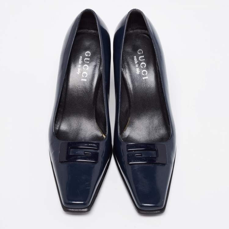 Pre Owned Gucci Midnight Blue Patent Leather Square-Toe Pumps Size 36.5