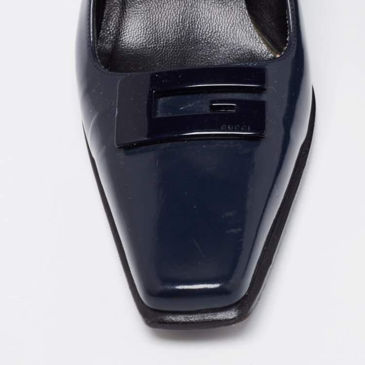 Pre Owned Gucci Midnight Blue Patent Leather Square-Toe Pumps Size 36.5