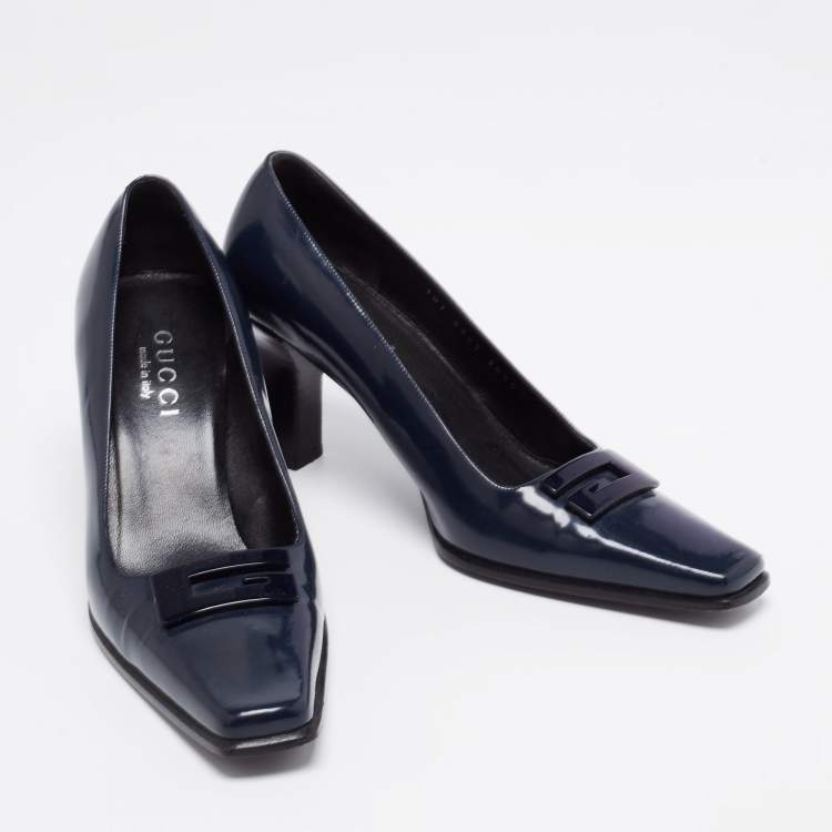 Pre Owned Gucci Midnight Blue Patent Leather Square-Toe Pumps Size 36.5