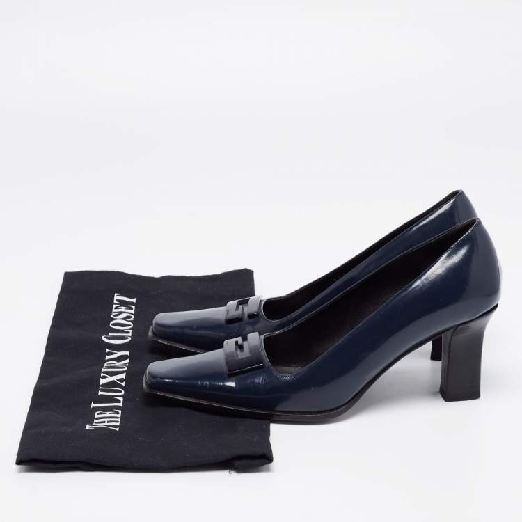 Pre Owned Gucci Midnight Blue Patent Leather Square-Toe Pumps Size 36.5