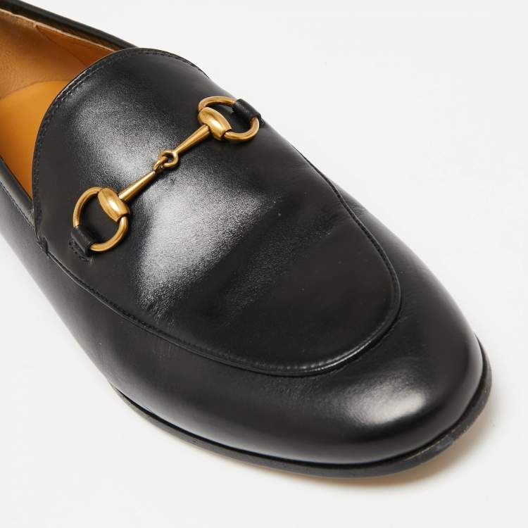 Pre Owned Gucci Black Leather Horsebit Jordaan Loafers Size 39