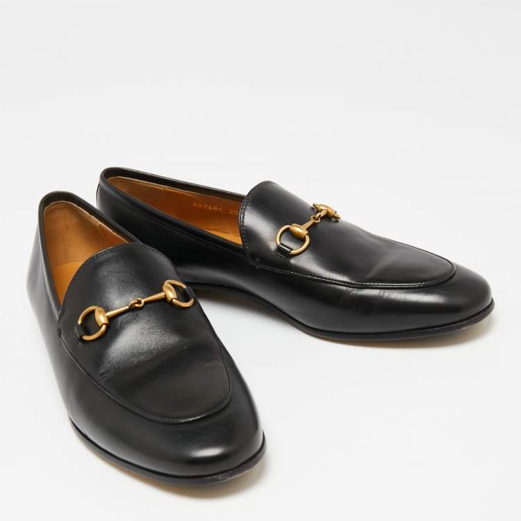 Pre Owned Gucci Black Leather Horsebit Jordaan Loafers Size 39