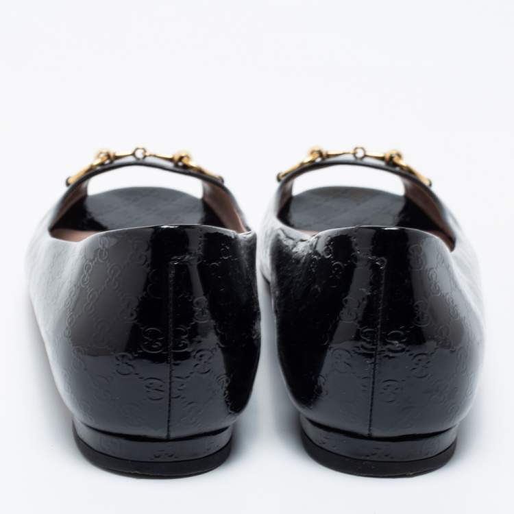 Pre Owned Gucci Black Patent Leather Horsebit Open Toe Ballet Flats Size 38