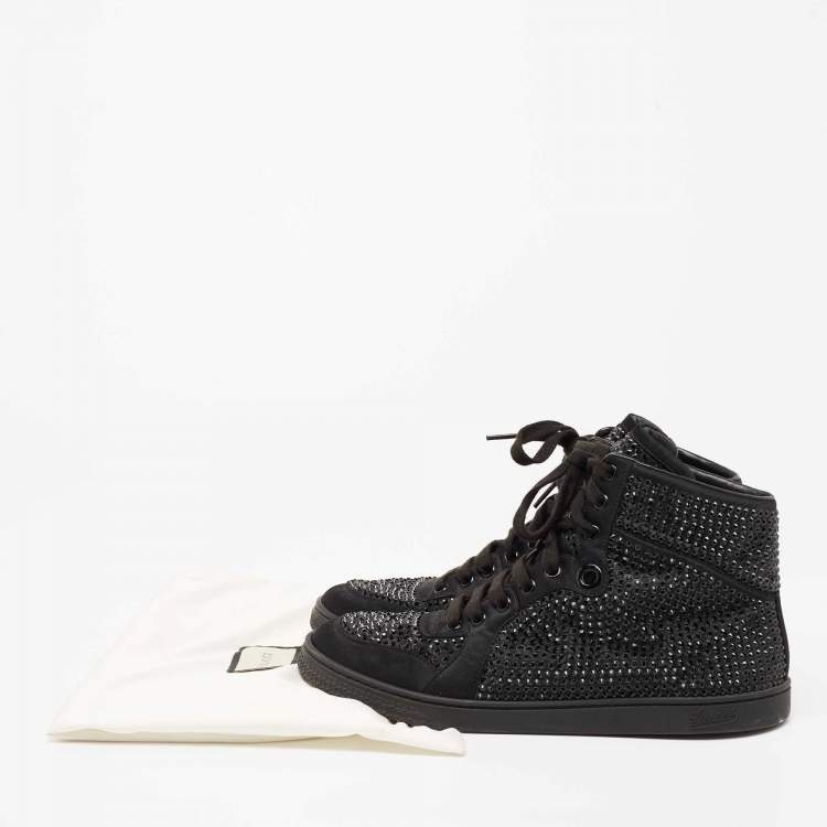 Pre Owned Gucci Black Satin Crystal Embellished Coda High Top Sneakers Size 39