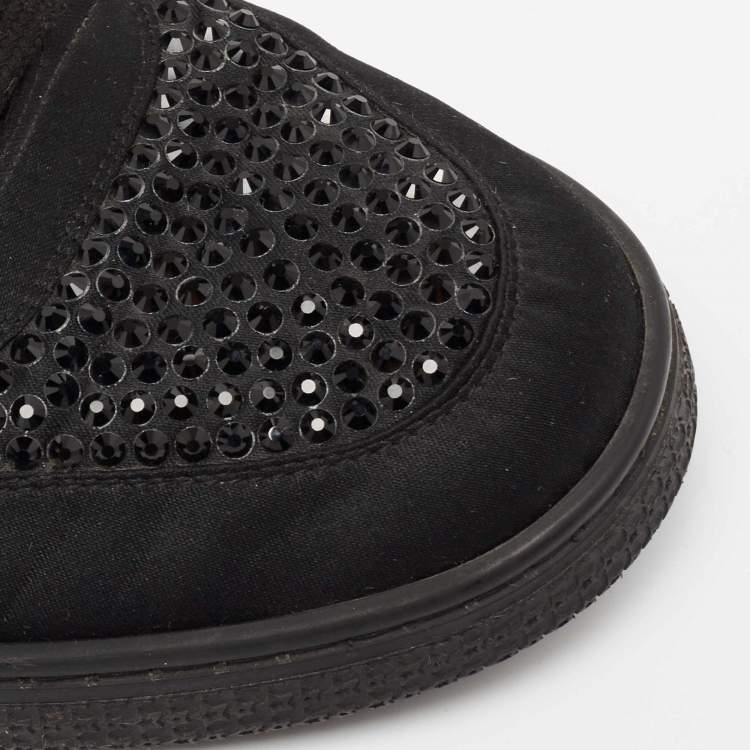 Pre Owned Gucci Black Satin Crystal Embellished Coda High Top Sneakers Size 39