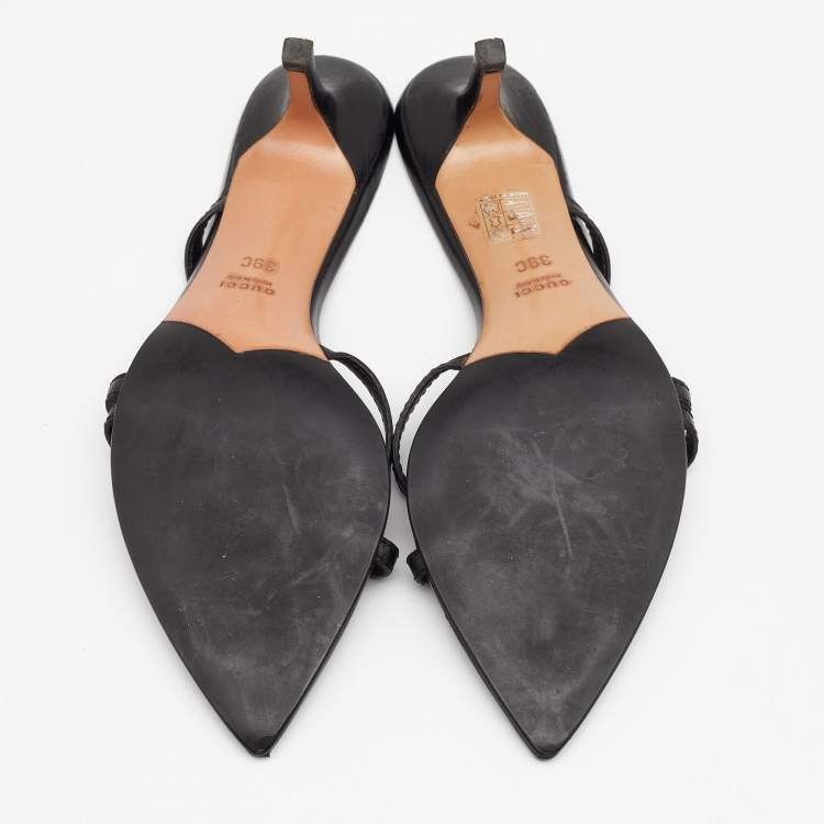 مملوكة مسبقًا Gucci Black Leather Interlocking G Strappy Sandals Size 39