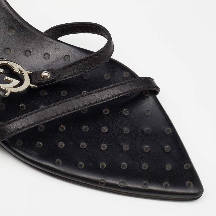 مملوكة مسبقًا Gucci Black Leather Interlocking G Strappy Sandals Size 39