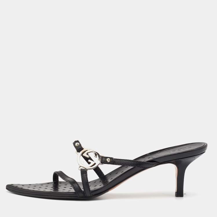 مملوكة مسبقًا Gucci Black Leather Interlocking G Strappy Sandals Size 39