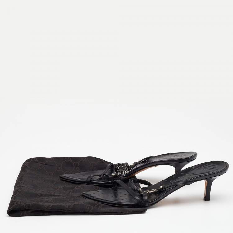 مملوكة مسبقًا Gucci Black Leather Interlocking G Strappy Sandals Size 39