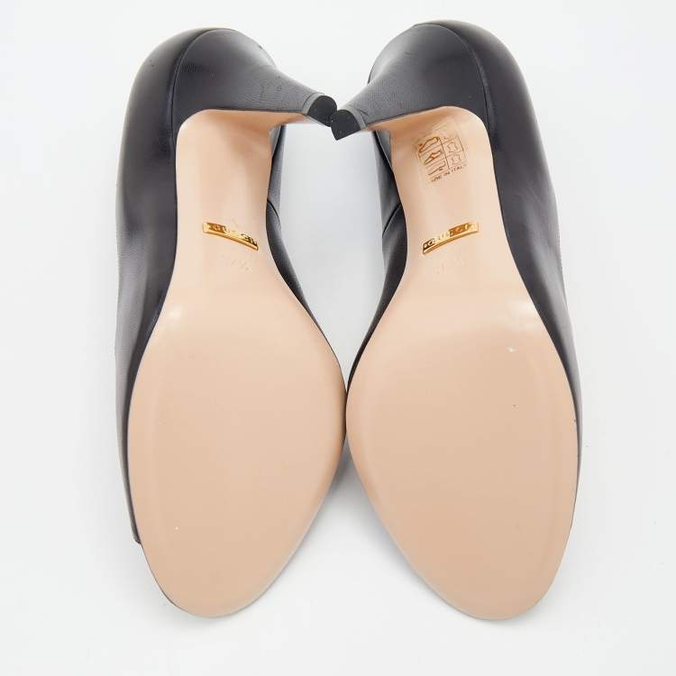 Pre Owned Gucci Black Leather Molina Lips Peep Toe Pumps Size 37.5