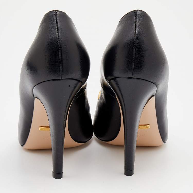Pre Owned Gucci Black Leather Molina Lips Peep Toe Pumps Size 37.5