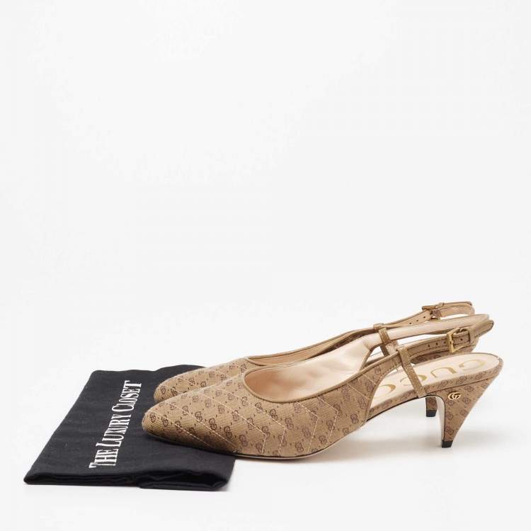 Pre Owned Gucci Beige Canvas GG Slingback Pumps Size 40.5