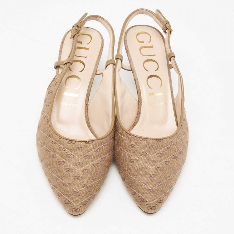 Pre Owned Gucci Beige Canvas GG Slingback Pumps Size 40.5