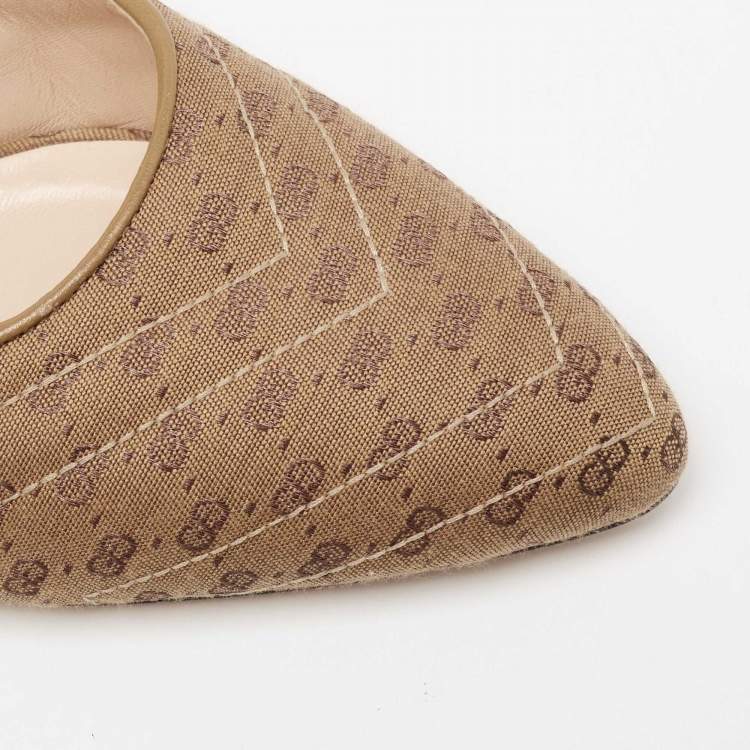 Pre Owned Gucci Beige Canvas GG Slingback Pumps Size 40.5