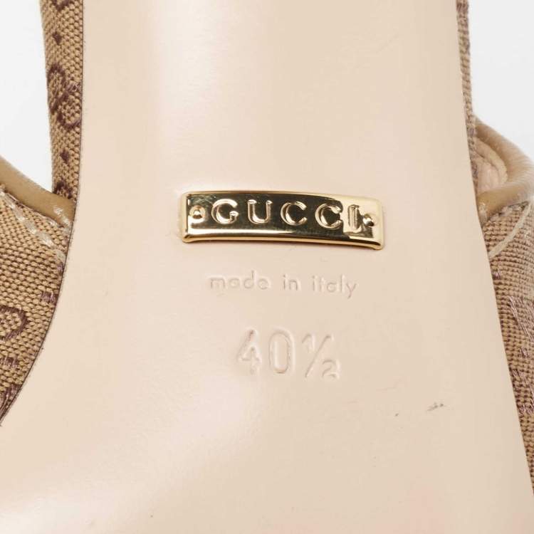 Pre Owned Gucci Beige Canvas GG Slingback Pumps Size 40.5