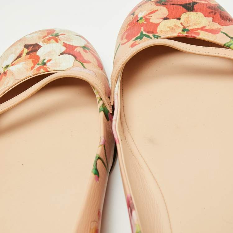 Pre Owned Gucci Multicolor Floral Print Leather Blooms Ballet Flats Size Size 40