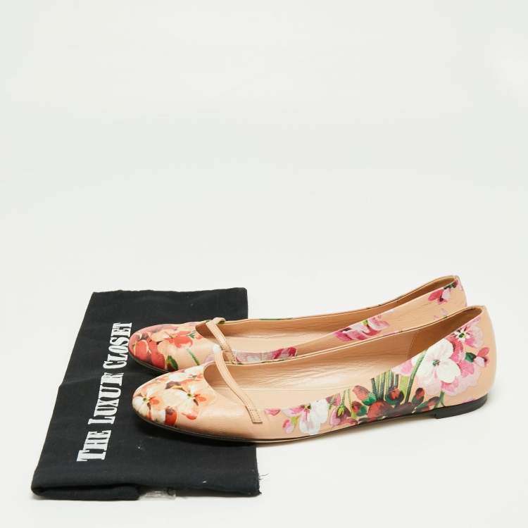 Pre Owned Gucci Multicolor Floral Print Leather Blooms Ballet Flats Size Size 40