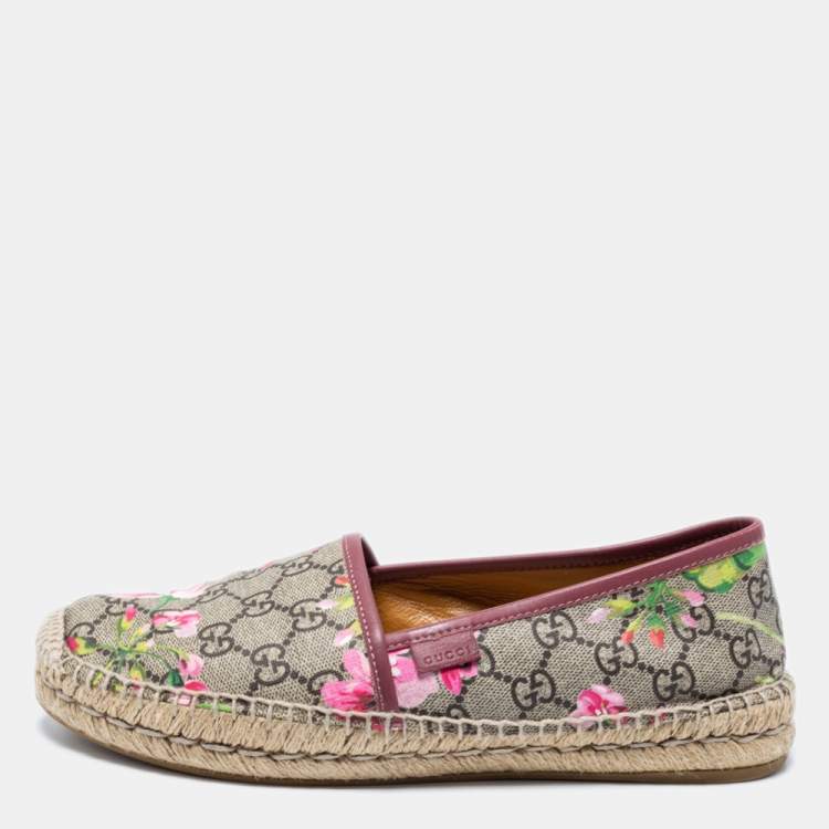Gucci Beige/Pink GG Supreme Canvas And Leather Blooms Espadrille