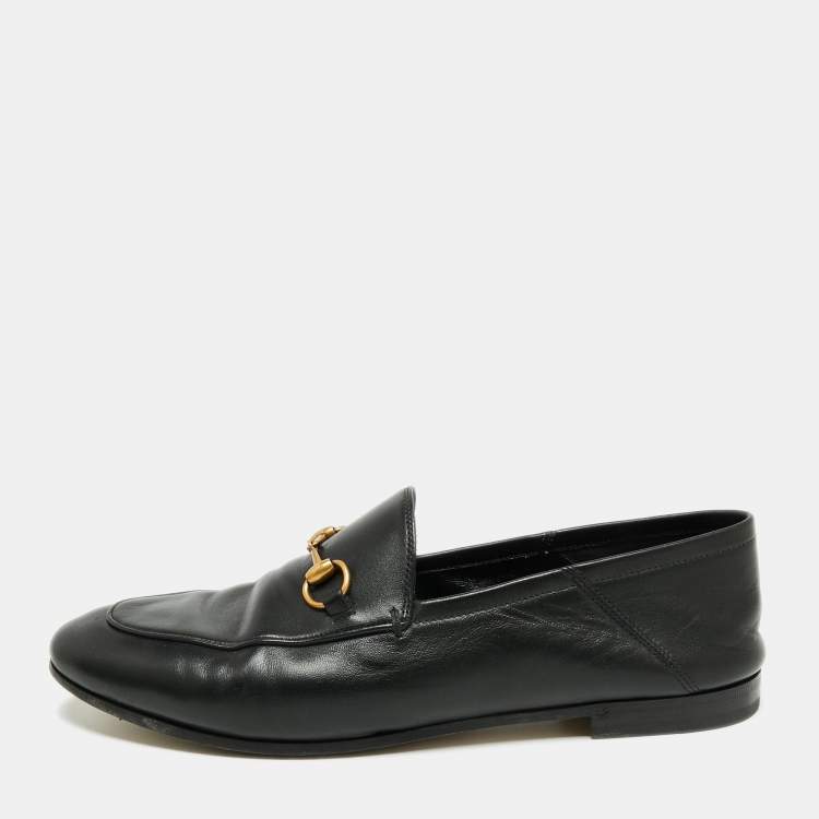 Pre Owned Gucci Black Leather Jordaan Horsebit Slip On Loafers Size 39