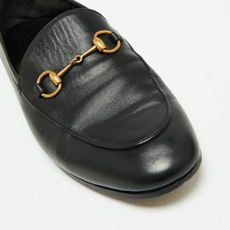 Pre Owned Gucci Black Leather Jordaan Horsebit Slip On Loafers Size 39