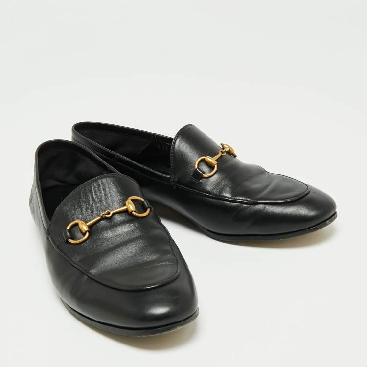 Pre Owned Gucci Black Leather Jordaan Horsebit Slip On Loafers Size 39
