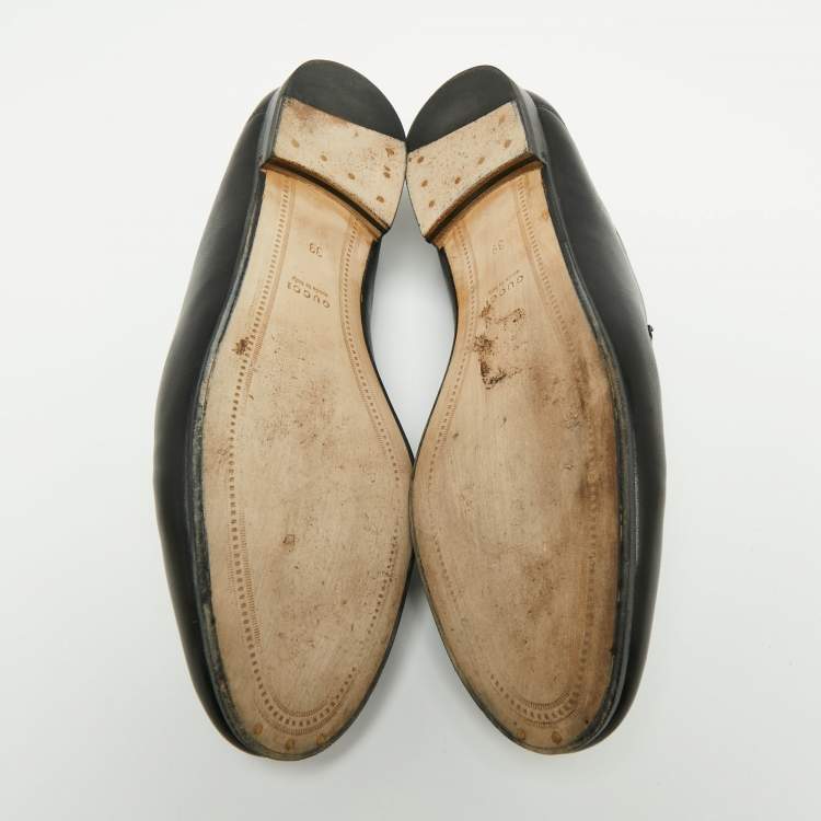 Pre Owned Gucci Black Leather Jordaan Horsebit Slip On Loafers Size 39