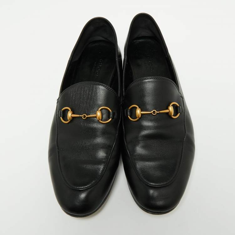 Pre Owned Gucci Black Leather Jordaan Horsebit Slip On Loafers Size 39