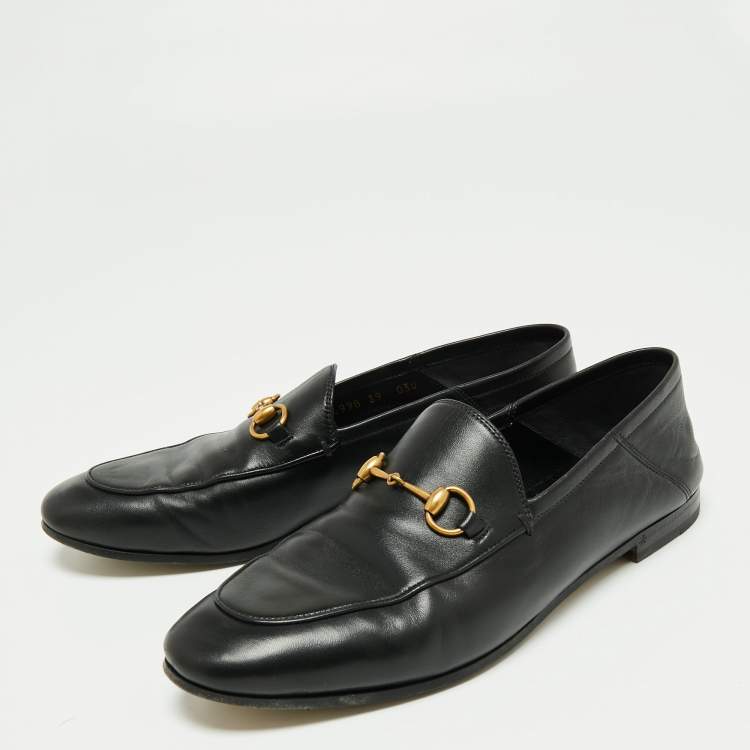 Pre Owned Gucci Black Leather Jordaan Horsebit Slip On Loafers Size 39